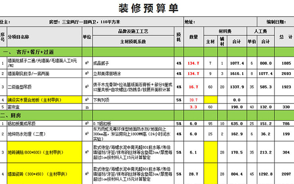 裝修報(bào)價(jià)單